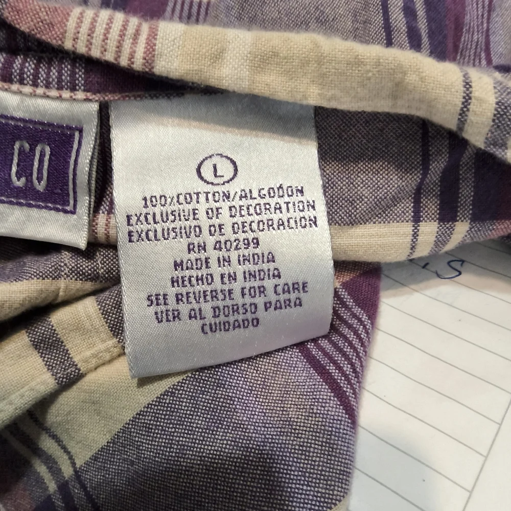 Vintage Y2K Purple Plaid Prairie Dress Cottagecore Button Front Midi Cotton Sz L - Picture 7 of 9